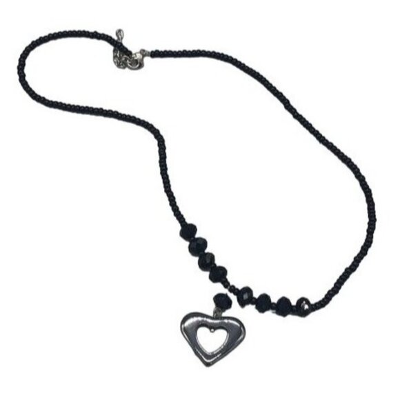 heart black beaded clasp necklace shine costume READ - Picture 1 of 6
